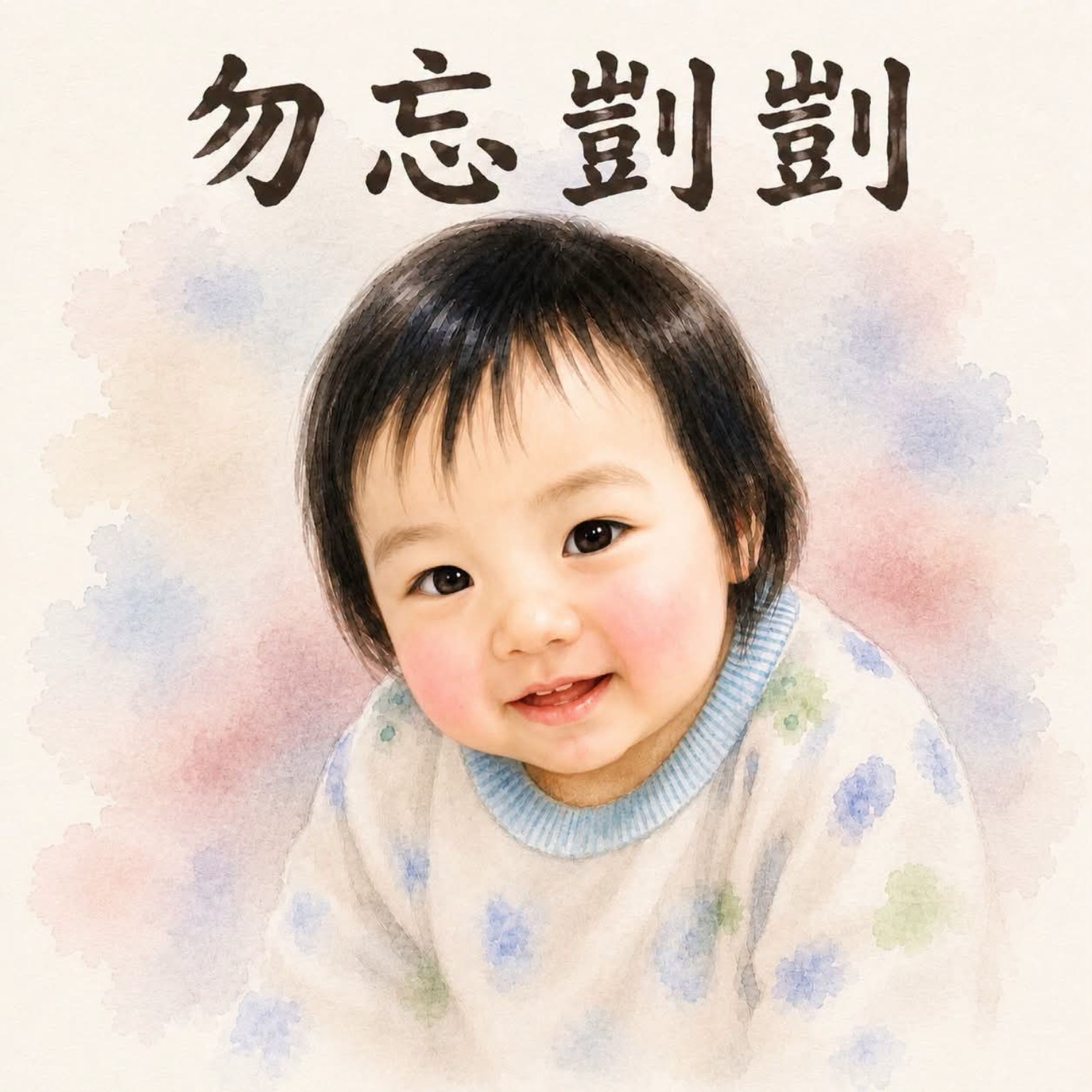 勿忘剴剴水彩插畫：微笑的小孩肖像